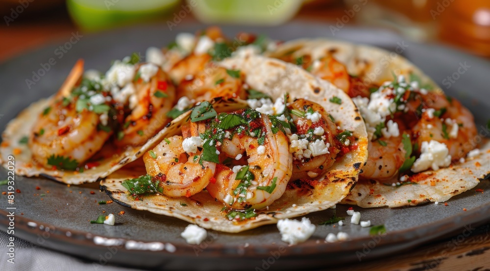 Plate of Shrimp Tacos on a Table Plate of Shrimp Tacos on a Table