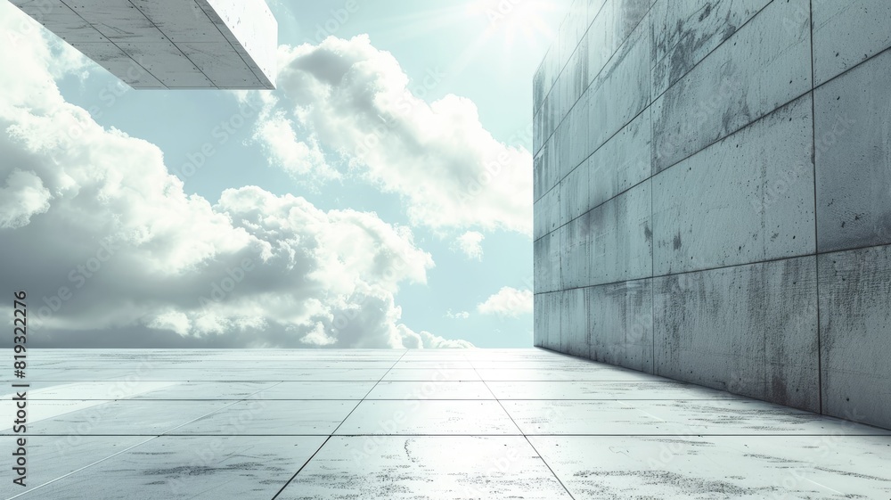 Modern concrete architecture with cloudy sky and sunlight Modern concrete architecture with cloudy sky and sunlight