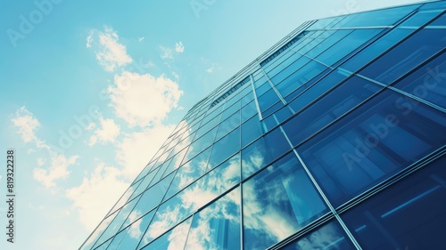 Modern glass building with sky and cloud reflections