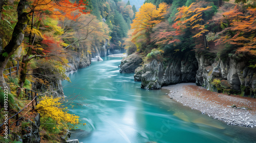 秋の渓谷 川 紅葉