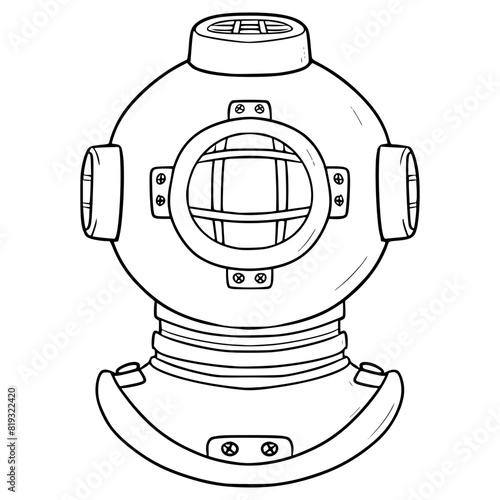 diving helmet illustration hand drawn outline vector