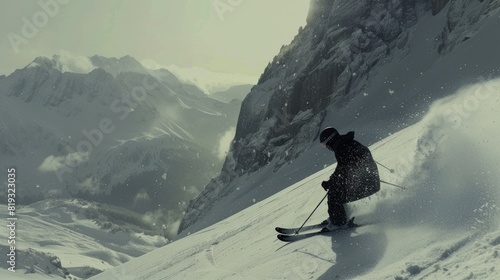Skiing down the mountain.