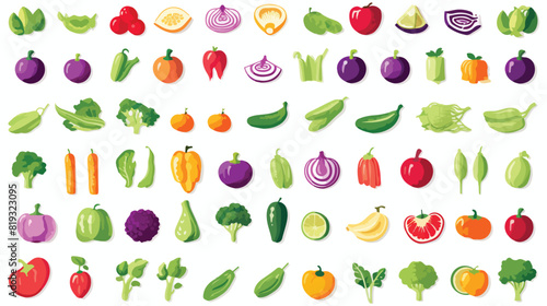 vegetables and fruits color flat icon set. Elegant