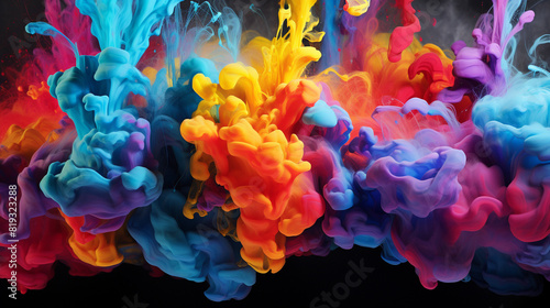 Vibrant blobs of paint collide and merge, giving birth to an explosive and visually stunning abstract masterpiece that ignites the senses. photo