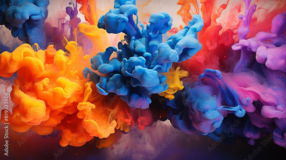 Vibrant blobs of paint collide and merge, giving birth to an explosive and visually stunning abstract masterpiece that ignites the senses.
