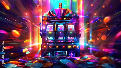 Slot machine casino background with colorful lights and flares