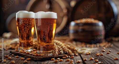 Two Glasses of Beer on a Wooden Table