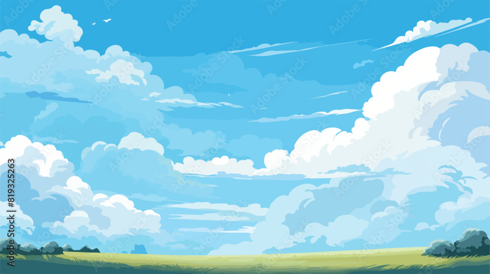 View of beautiful blue sky with fluffy clouds 2d fl