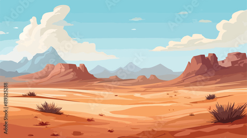 View of beautiful mountain in desert 2d flat cartoo