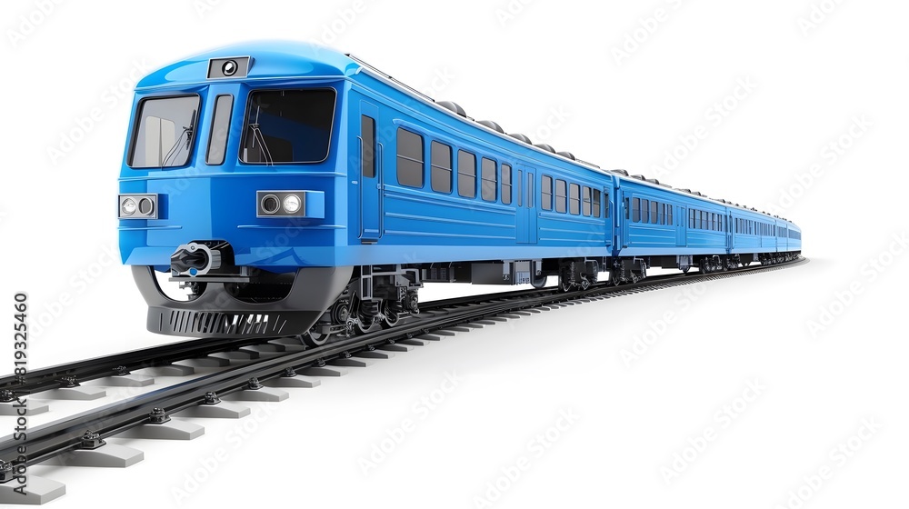City electric blue train long train composition from wagons, isolated on white background City electric blue train long train composition from wagons, isolated on white background