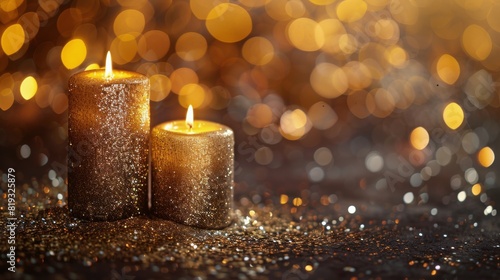 Two Lit Candles Against Golden Background