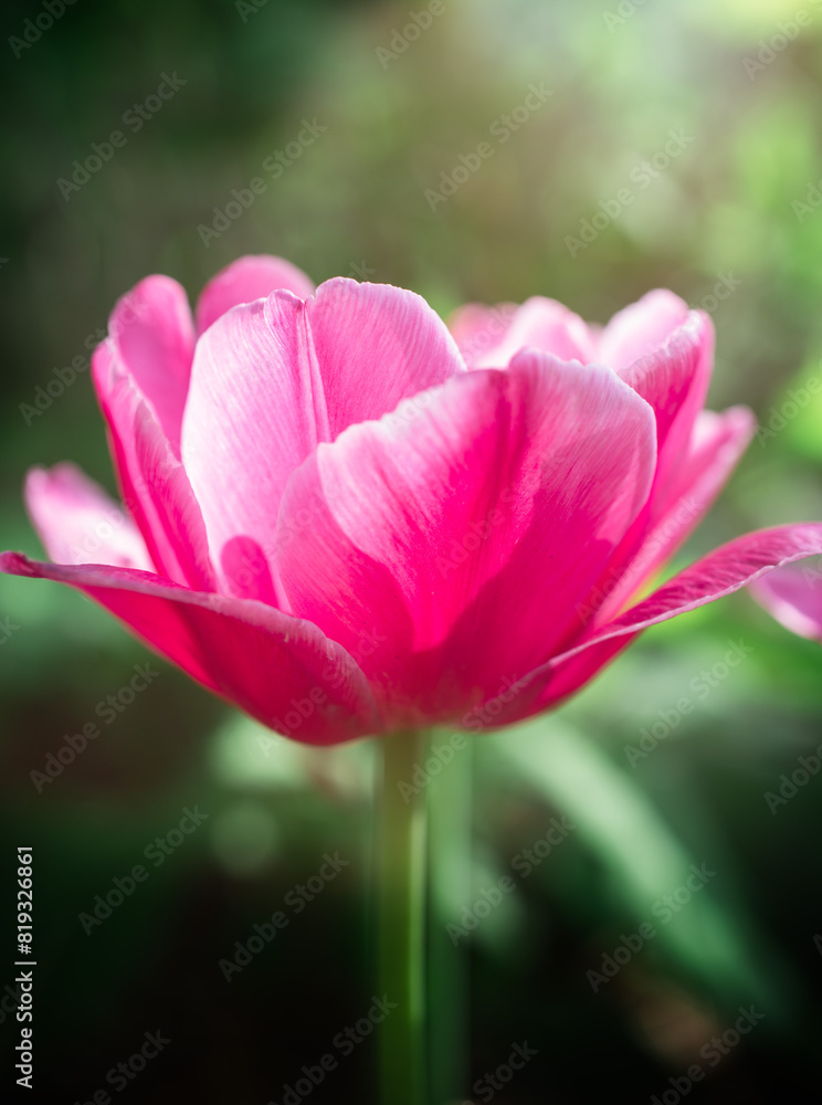 a close up of a single hot pink double tulip a close up of a single hot pink double tulip