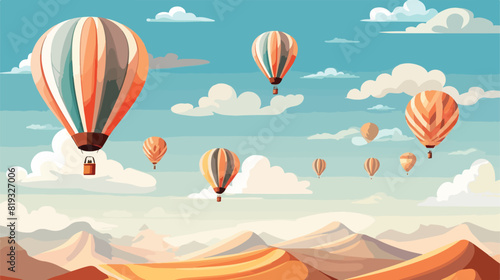 Vintage Hot Air Balloons in sky. illustration. 2d f