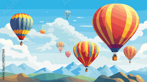 Vintage Hot Air Balloons in sky. illustration. 2d f