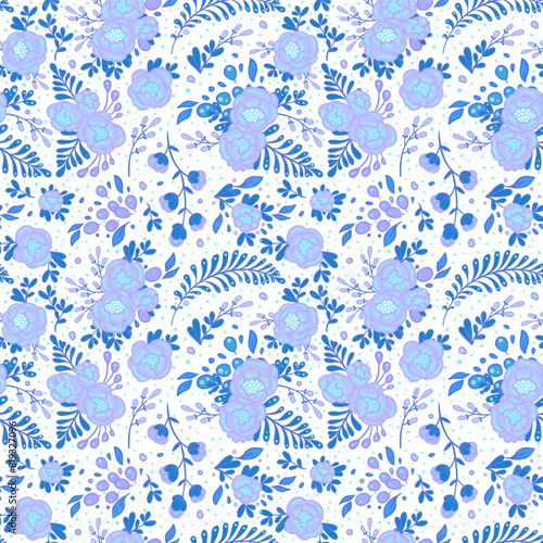 Seamless roses pattern. Vector illustration in freehand style. Stylish floral...