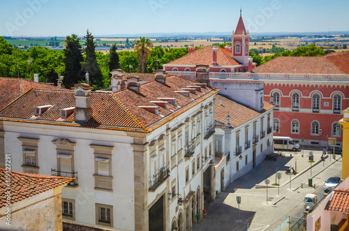 Beautiful panoramic view of old town Evora, Portugal