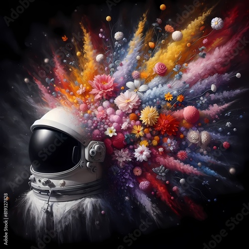 T-Shirt Design : Celestial Bloom The Astronaut's Floral Odyssey