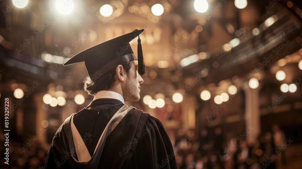 Obraz premium Male graduate in cap and gown at ceremony