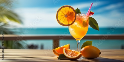 exotic fruit cocktails on the beach Generative AI