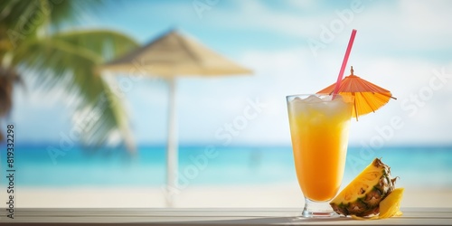 exotic fruit cocktails on the beach Generative AI