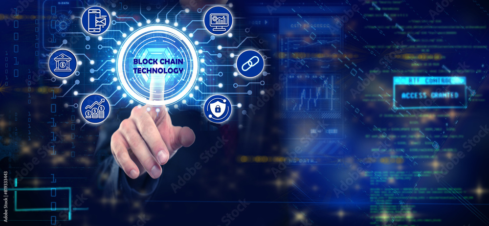 Blockchain technology concept focuses on futuristic global networking, data network connectivity, and internet security through encrypted blocks and crypto chains. Blockchain technology concept focuses on futuristic global networking, data network connectivity, and internet security through encrypted blocks and crypto chains.