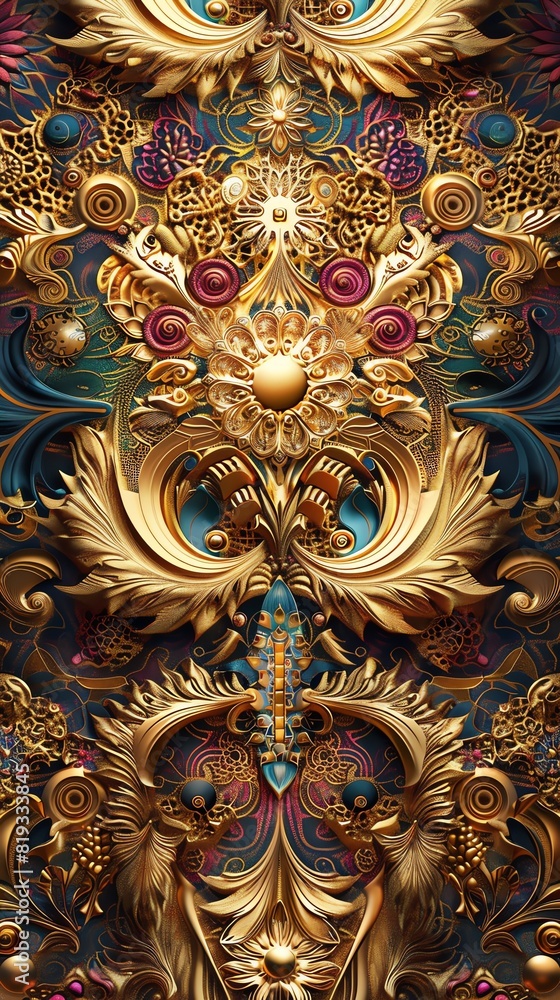 Gold Threads of gold weaving through a tapestry of rich, colorful patterns Gold Threads of gold weaving through a tapestry of rich, colorful patterns