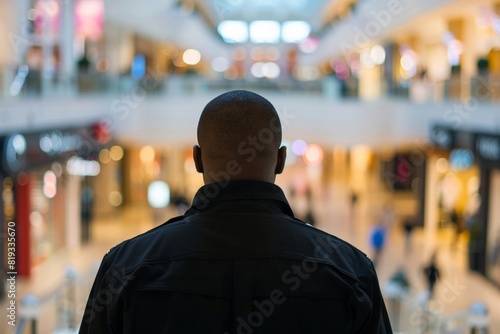 Security Guard in Black Uniform Monitoring Shopping Mall - security - commercial - protection