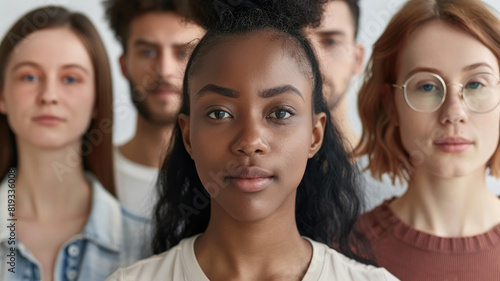 Diverse group of young adults facing camera in studio