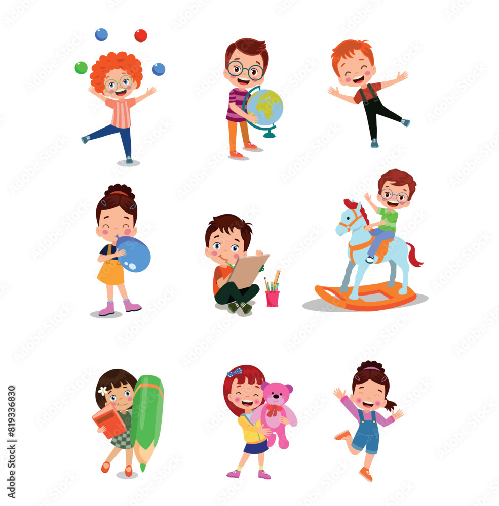vector illustration of students in different postures vector illustration of students in different postures