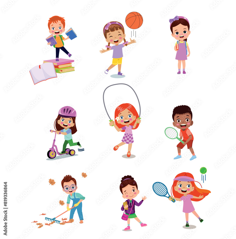 vector illustration of students in different postures vector illustration of students in different postures