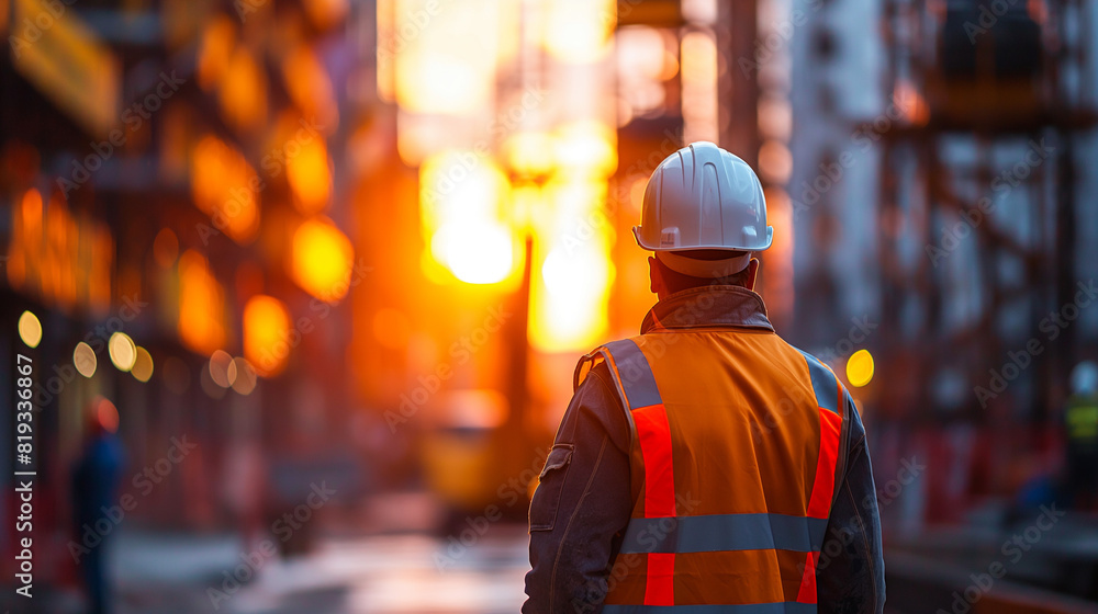 construction worker wearing a helmet stands on a site construction worker wearing a helmet stands on a site