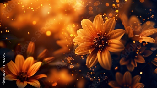 A close up of a bunch of orange flowers with a blurry background