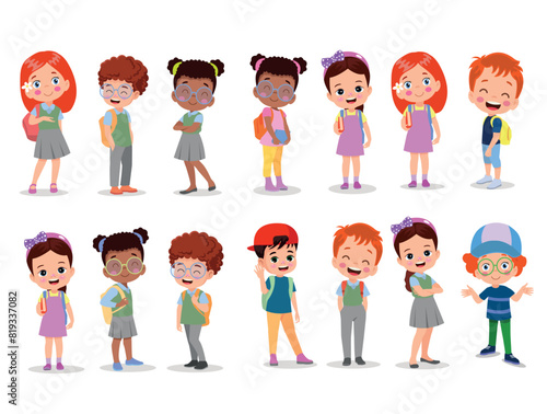 vector illustration of students in different postures