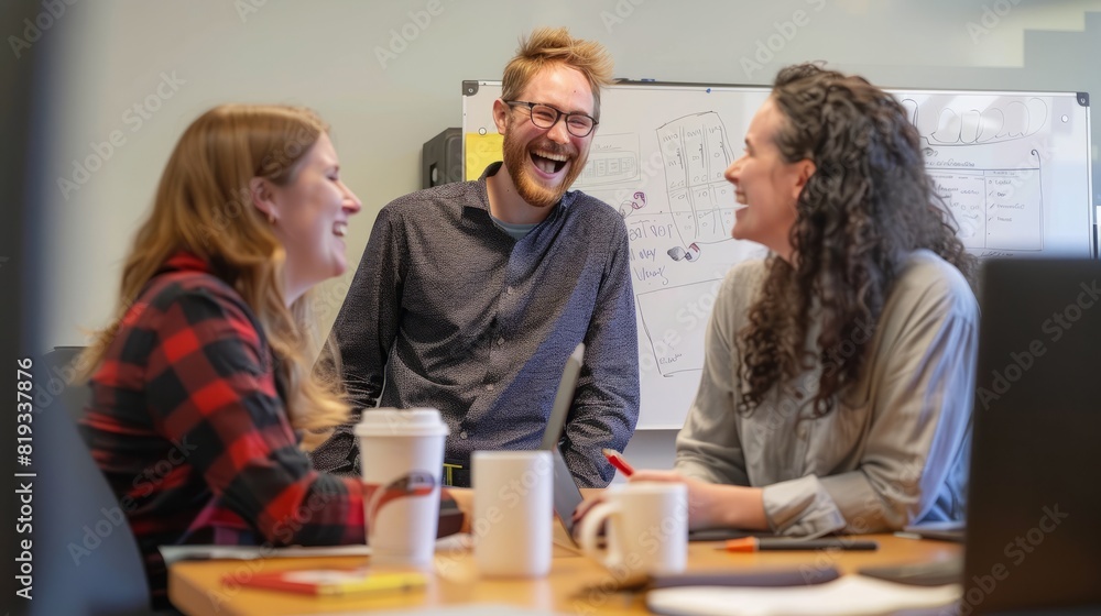 Obraz premium Vocational training,Creative business meeting of professionals brainstorming ideas in a collaborative boardroom,Collaborative business meeting with a diverse group of professionals in a tech company