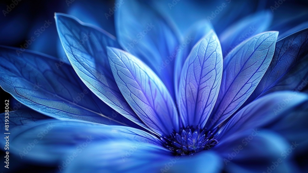 Obraz premium Blue flower with plenty of leaves in the center and petals on the outer edge