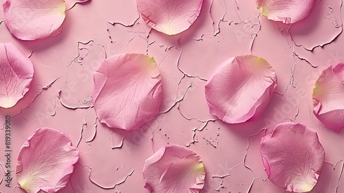   Pink flowers on pink and white surface with paint chipping from petals photo