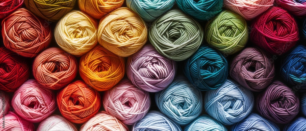 eatly arranged colorful yarn rolls in bright and pastel shades eatly arranged colorful yarn rolls in bright and pastel shades