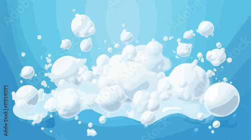 white soap foam in blue liquid background. Water wi