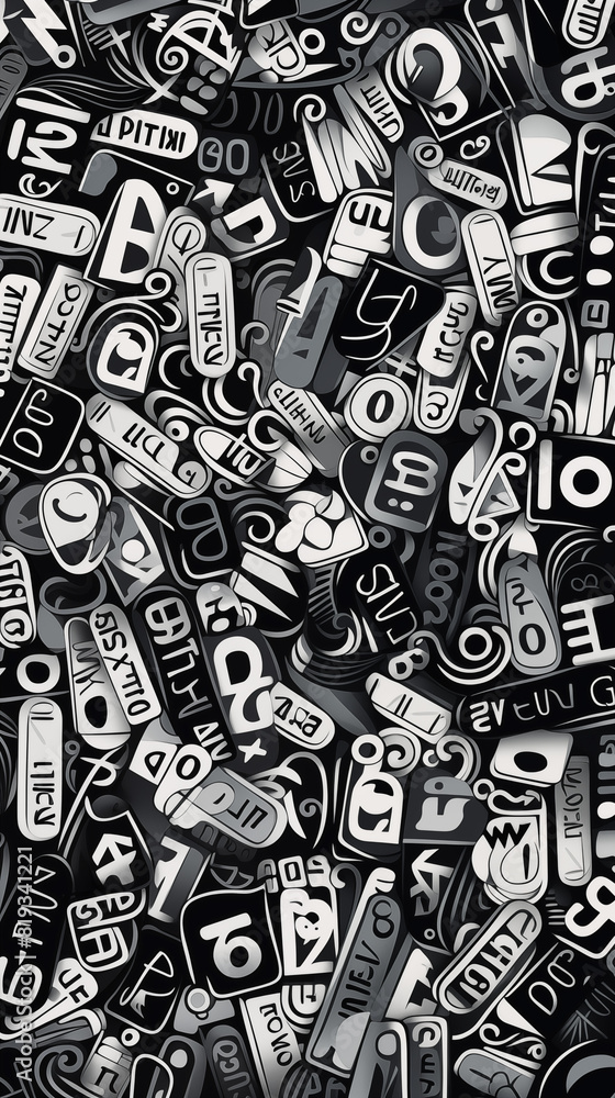 Abstract Image, Black and White Letters and Numbers, Pattern Style Texture, Wallpaper, Background, Cell Phone and Smartphone Cover, Computer Screen, Cell Phone and Smartphone Screen, 9:16 Format - PNG Abstract Image, Black and White Letters and Numbers, Pattern Style Texture, Wallpaper, Background, Cell Phone and Smartphone Cover, Computer Screen, Cell Phone and Smartphone Screen, 9:16 Format - PNG