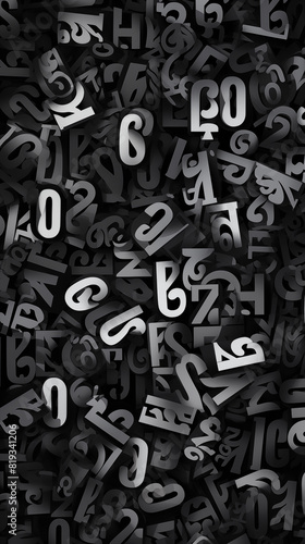 Abstract Image, Black and White Letters and Numbers, Pattern Style Texture, Wallpaper, Background, Cell Phone and Smartphone Cover, Computer Screen, Cell Phone and Smartphone Screen, 9:16 Format - PNG photo