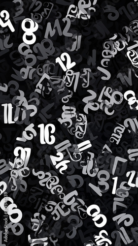 Abstract Image, Black and White Letters and Numbers, Pattern Style Texture, Wallpaper, Background, Cell Phone and Smartphone Cover, Computer Screen, Cell Phone and Smartphone Screen, 9:16 Format - PNG photo