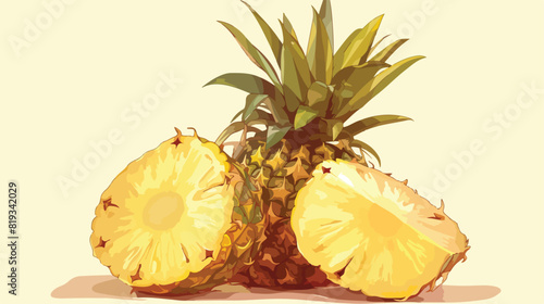 Whole unpeeled uncut pineapple sketch style vector photo