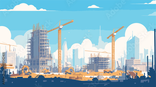 Wide banner illustration of buildings under constru photo