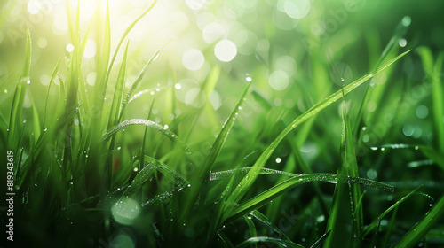 Morning Dew Adorns Vibrant Green Grass
