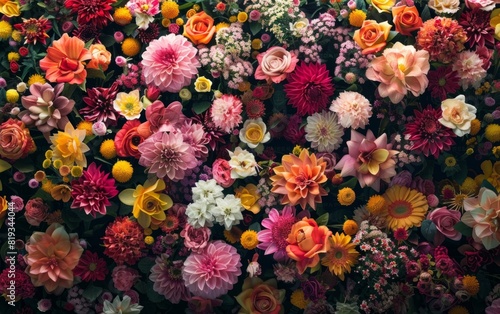 A vibrant tapestry of assorted  colorful blooms in full splendor.