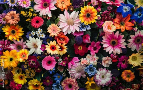 A vibrant tapestry of mixed, colorful, fresh flowers in full bloom. © Mark