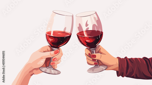 Wineglasses cheers. Two hands holding wine glasses