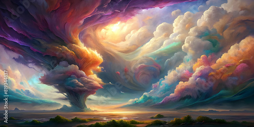 A vibrant and diverse array of colored clouds swirl and dance in the sky, creating a mesmerizing and ever-changing landscape (1)