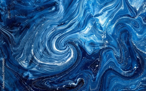 Deep blue swirling marble patterns with shimmering textures.