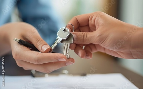 Handing over house keys after signing an agreement.